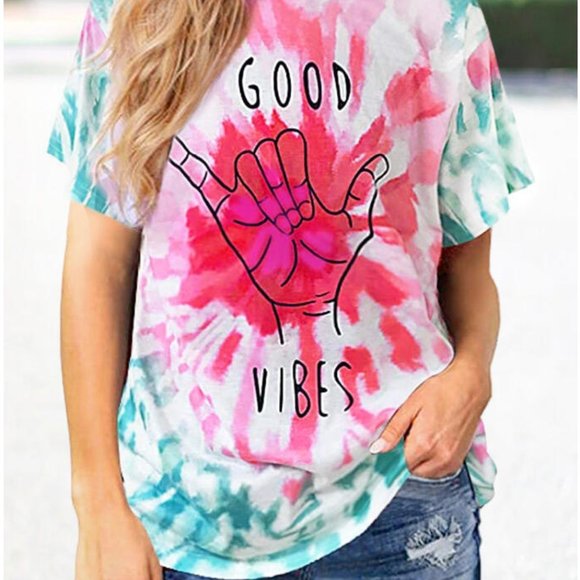 citrusandjune Tops - Bella "Good Vibes" Tie Dye Graphic Tee